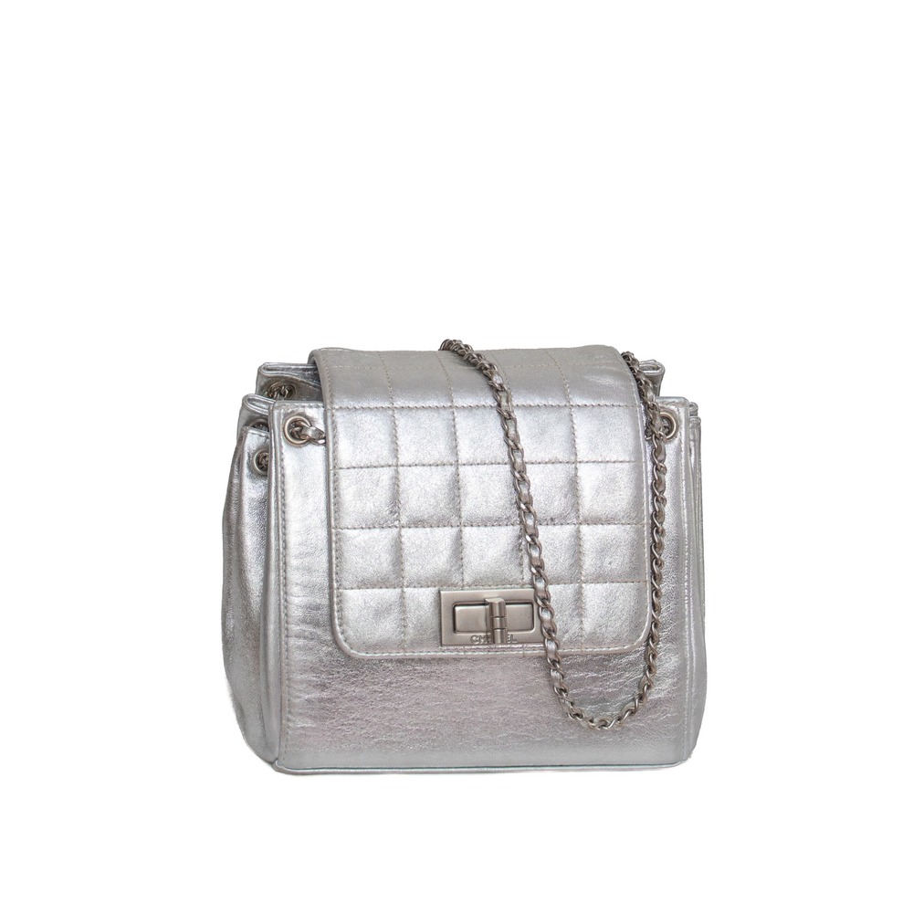 Chanel Vintage Metallic Silver Leather Mini Accordion Flap Chain Shoulder Bag